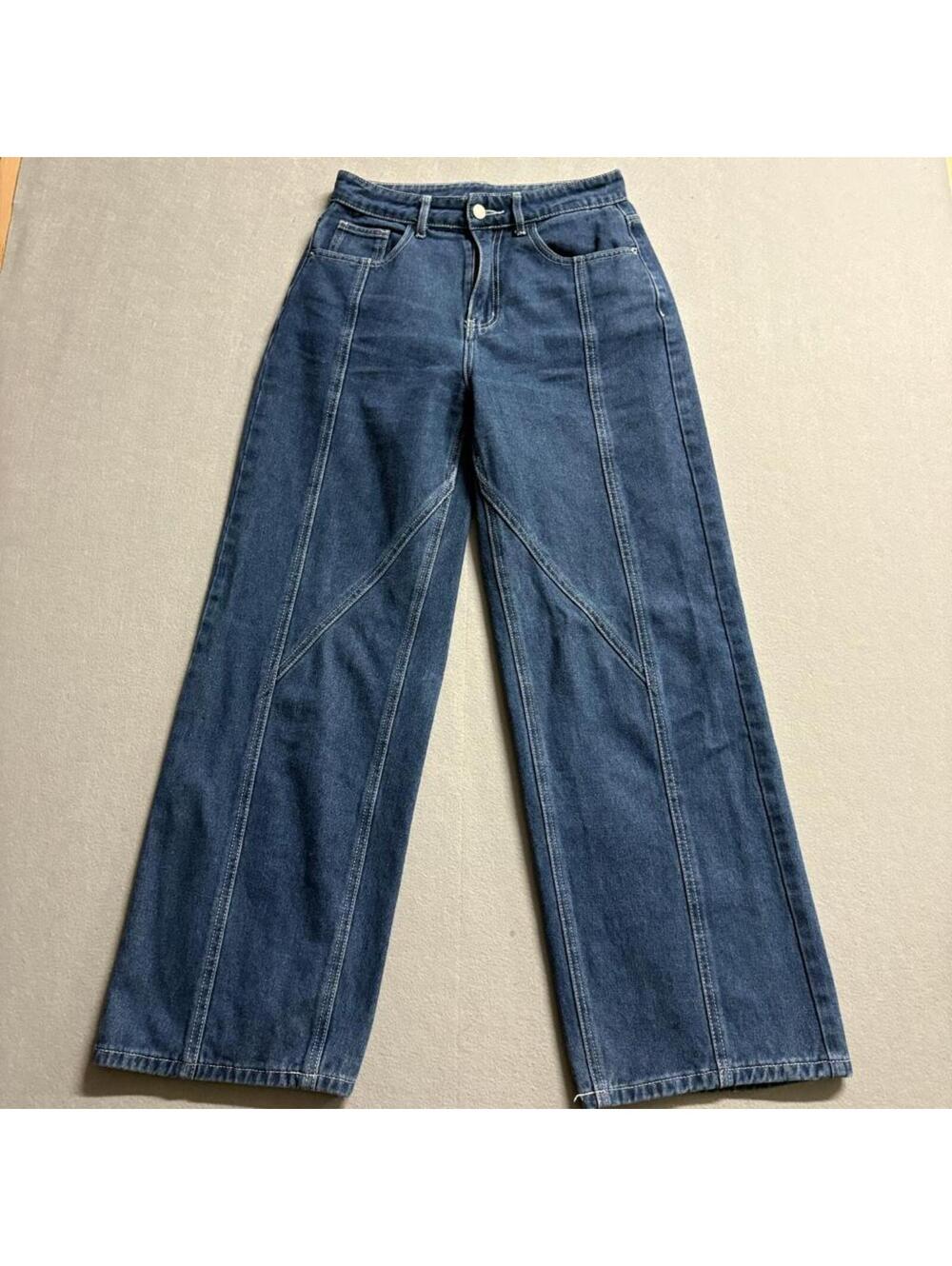 SHEIN Wide Leg Jeans Womens Size 27 Blue High Rise Seam Detail Denim Pants